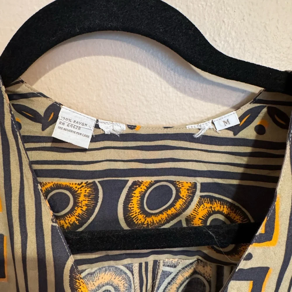 Vintage Tribal Geometric Bomber Jacket with Button Details, Partial Elastic Band - Picture 3 of 7